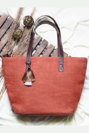 DEEBACO Brown Textured Oversized Bucket Tote Bag with Tasselled