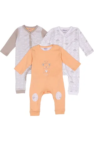 MiArcus Kids Pack of 3 Orange & White Printed Cotton Sleepsuit
