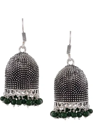 Silvermerc Designs Silver-Toned & Black Dome Shaped Jhumkas Earrings