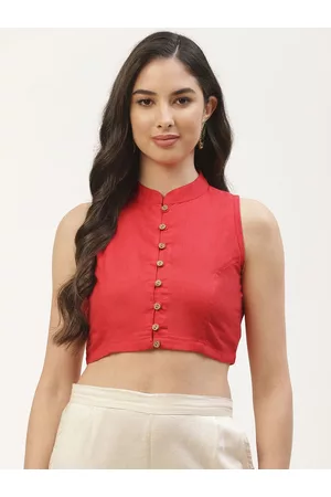 Molcha Women Red Solid Mandarin Collar Sleeveless Saree Blouse