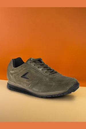 POWER Men Olive Green Leather Running Non-Marking Shoes