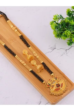 Brandsoon Gold-Plated Black Beaded Mangalsutra Set
