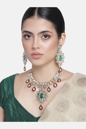 ESTELE Gold Plated Traditional Saundarya Zevrat Necklace Set with Kundan for Women
