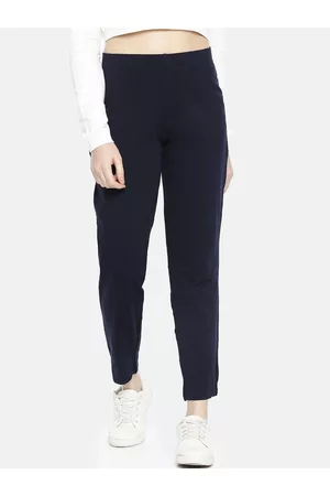 Dollar Missy Women Blue Straight Fit Solid Cigarette Trousers