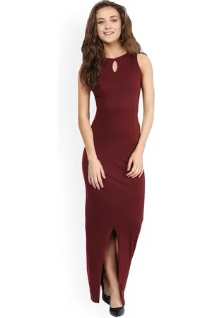 Miss Chase Women Maroon Solid Maxi Dress