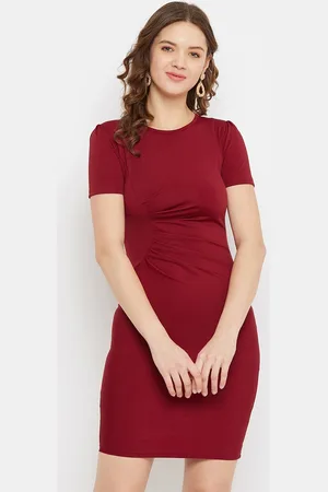 U&F Women Maroon Solid Bodycon Dress
