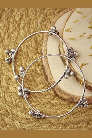 ATIBELLE Set Of 2 Oxidised Silver-Plated & Textured Ghungroo Bangles