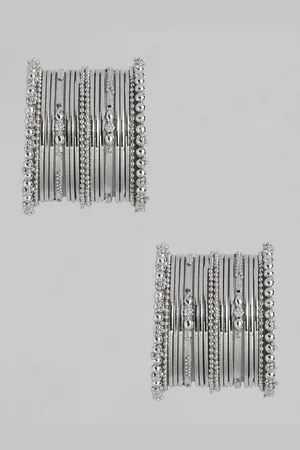 I Jewels Set of 32 Silver-Plated Textured Bangles