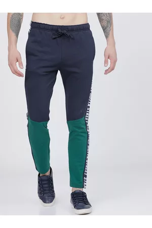 LocoMotive Men Navy Blue & Green Colourblocked Slim-Fit Track Pants