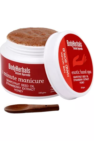 BodyHerbals Brightening Hand Scrub With Strawberry+Grapefruit Extract with Spoon - 100 g