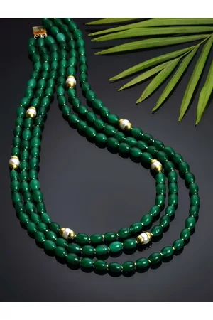 DUGRISTYLE Green Sterling Silver Gold-Plated Layered Necklace