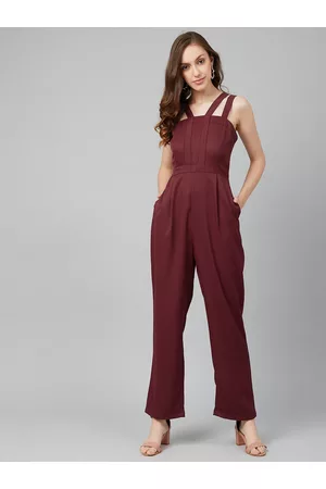 marie claire Women Maroon Solid Basic Jumpsuit
