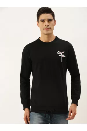 Forever 21 Men Black Graphic Printed Round-Neck Pullover Sweatshirt