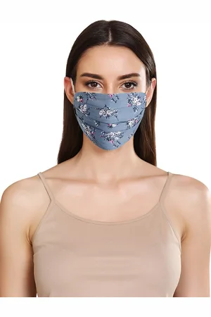 Kazo Women Blue & White Floral Printed 3-Ply Adjustable Cloth Mask