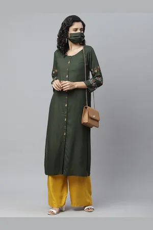 Cayman Women Olive Green Solid Straight Kurta
