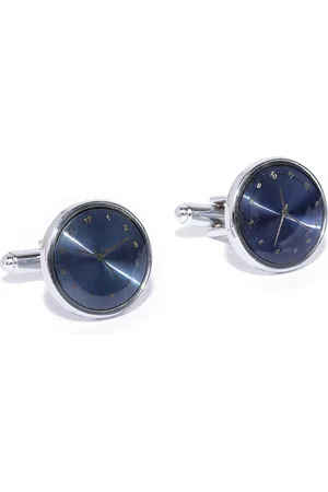 YouBella Navy Blue & Gold-Toned Silver-Plated Clock Shaped Cufflinks