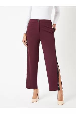 Miss Chase Women Maroon Regular Fit Solid Slitted Trousers