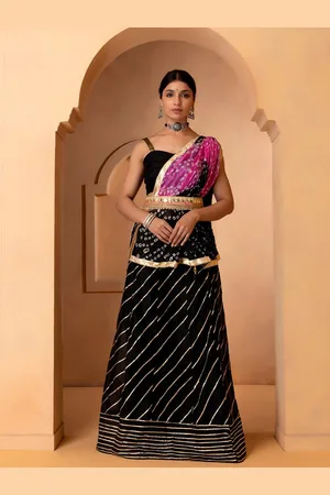 Jaipur Black & Purple Embellished Ready to Wear Lehenga & Unstitched Blouse With Dupatta