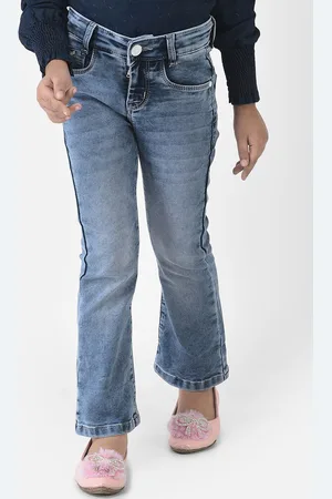 Crimsoune Club Girls Blue Bootcut Heavy Fade Stretchable Jeans
