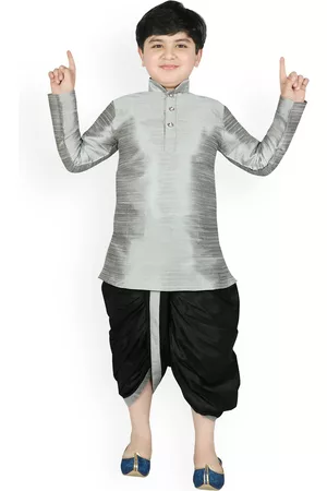 SG Boys Grey & Black Solid Kurta with Dhoti Pants