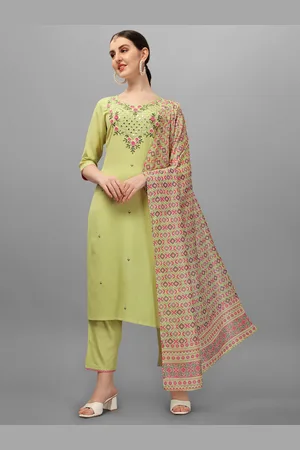 Berrylicious Women Green Floral Embroidered Thread Work Kurta with Trousers & Dupatta
