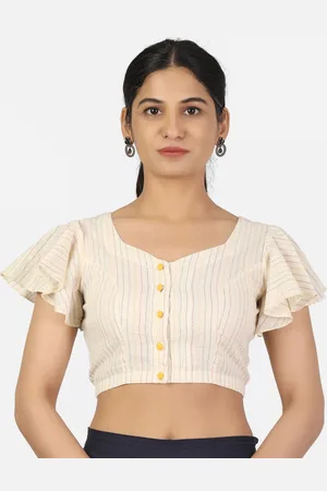 Llajja Women Off White Woven Design Cotton Saree Blouse