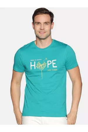 dollar Men Turquoise Blue Printed Round Neck T-shirt