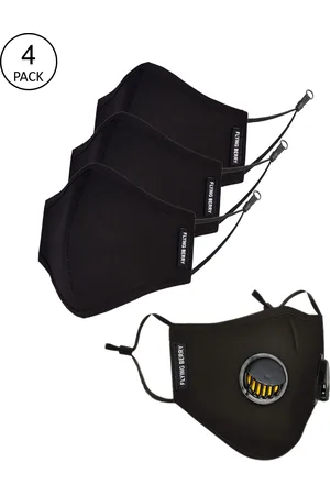 FLYING BERRY Pack Of 4 Black Solid 3-Ply Reusable Anti-Pollution Cotton Cloth Face Masks
