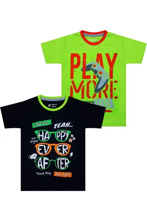 Silver Fang Boys Green & Black Typography Printed T-shirt Pack of 2