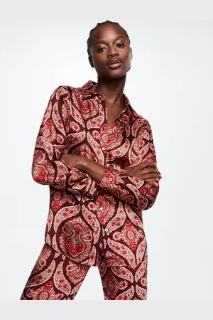 MANGO Women Maroon & Off- White Baroque Printed Casual Shirt