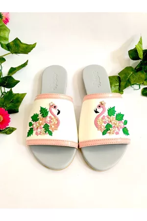 Sole House Women Multicoloured Flamingo Embellished Open Toe Flats