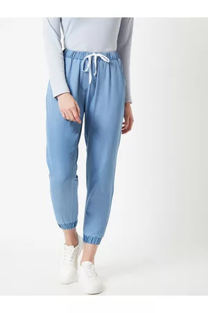 Miss Chase Women Lightweight Regular Fit Denim Cropped Joggers