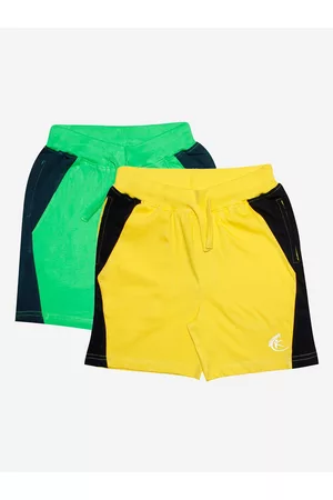 KiddoPanti Boys Pack Of 2 Yellow & Green Cotton Sports Shorts