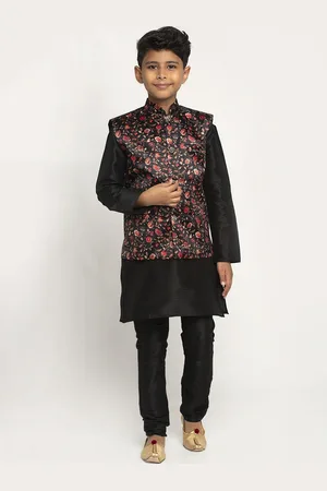Kraft Boys Black Dupion Silk Kurta with Pyjamas