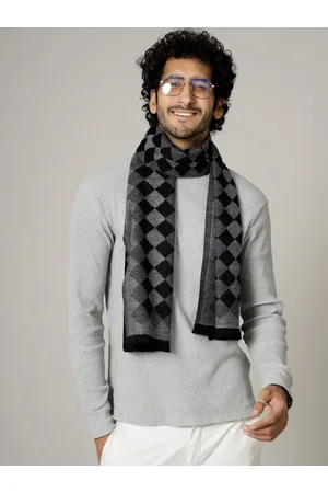 HANDICRAFT PALACE Men Grey & Black Checked Wool Muffler