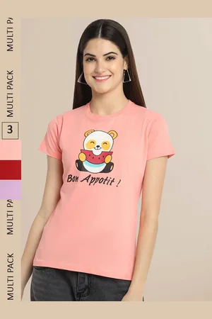 Fabflee Women Peach-Coloured & Red Pack of 3 T-shirt
