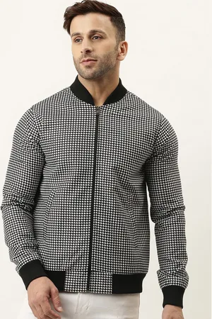 Hangup Men Black & White Checked Lightweight Bomber Jacket