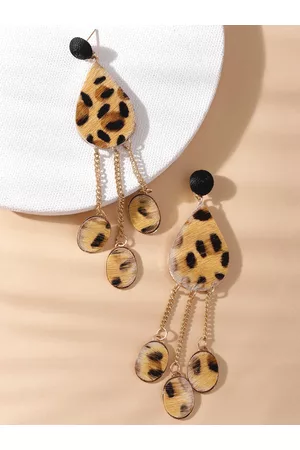 DEEBACO Beige Teardrop Shaped Leather Patched Drop Earrings