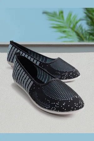 Marc Loire Women Blue & Black Woven Design Ballerinas with Striped Detail