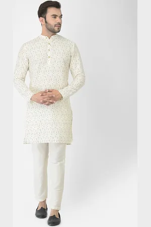 DEYANN Men Off White Printed Kurta with Pyjamas