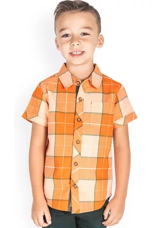 Cherry Crumble Boys Orange Regular Fit Checked Casual Shirt