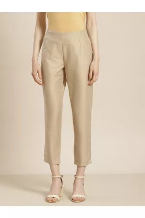 Juniper Women Golden Solid Smart Slim Fit Trousers