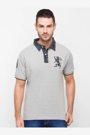 Giordano Men Grey Printed Polo Collar Slim Fit Cotton T-shirt