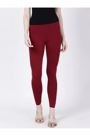 Soch Women Maroon Solid Slim-Fit Ankle-Length Cotton Lycra Leggings