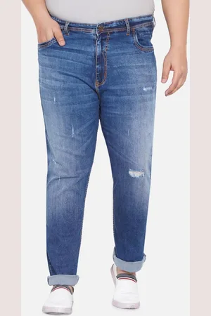 John Pride Men Plus Size Blue Mildly Distressed Heavy Fade Stretchable Jeans