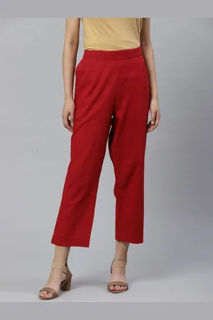 Divena World Women Red Slim Fit Solid Cropped Trousers