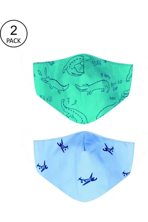 Vea Kids Pack of 2 Turquoise Blue & White Printed Cotton 5 Layered Filtration Face Masks