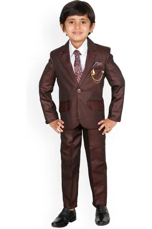 DKGF FASHION Boys Maroon Solid 4-Piece Single-Breasted Party wear Suit