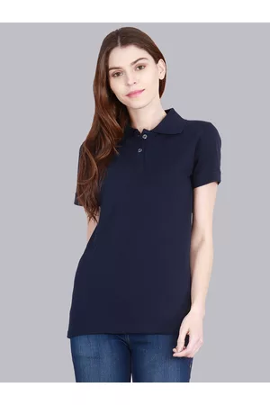 Fleximaa Women Navy Blue Polo Collar T-shirt