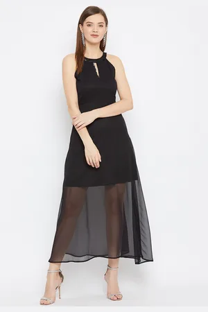 Color Cocktail Women Black Solid Maxi Dress